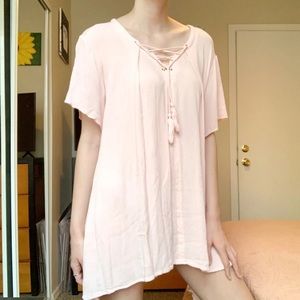 {JODIFL} Lace-up Flowing Solid Pink Dress